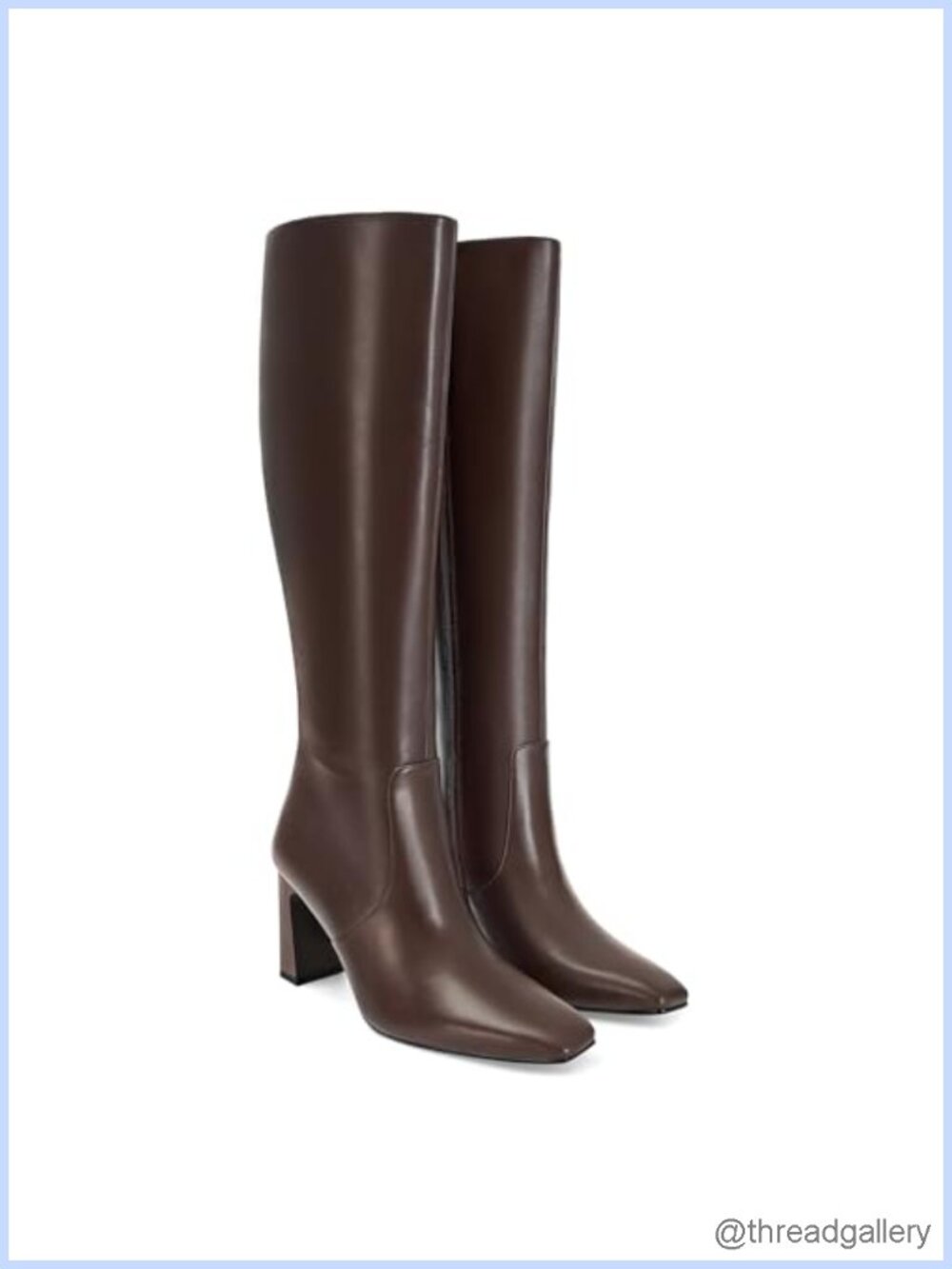 Faux Leather Knee High Boots Chunky Heeled Square Toe Side Zipper